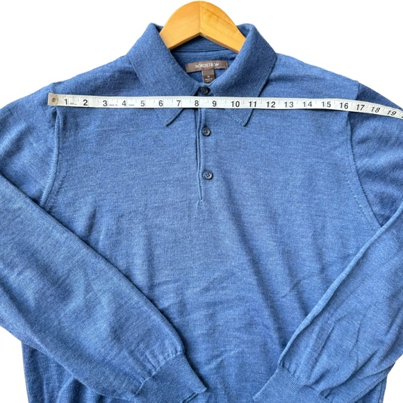 Nordstrom Mens Knitted 1/4 Button Up Collar Marin Wool Blue Sweater Size M - Picture 7 of 10